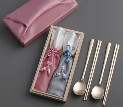 건강 방짜유기 2인수저세트 오동나무함 보자기포장